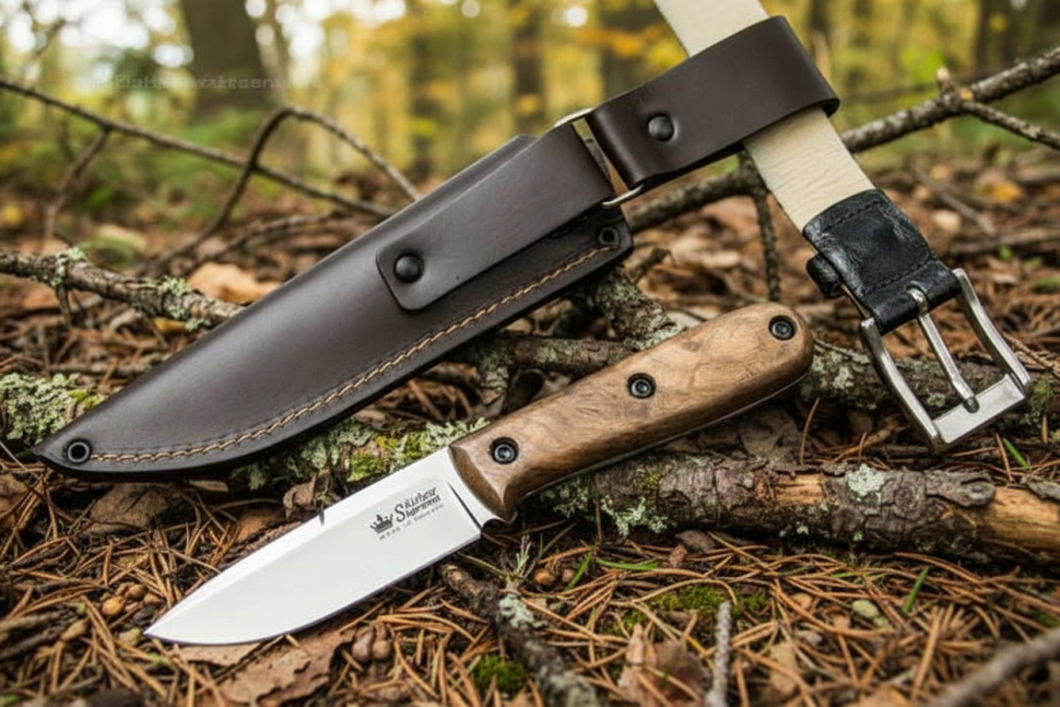 COLADA AUS-8 SW WH LS (StoneWash, Walnut Handle, Leather Sheath) туристический нож
