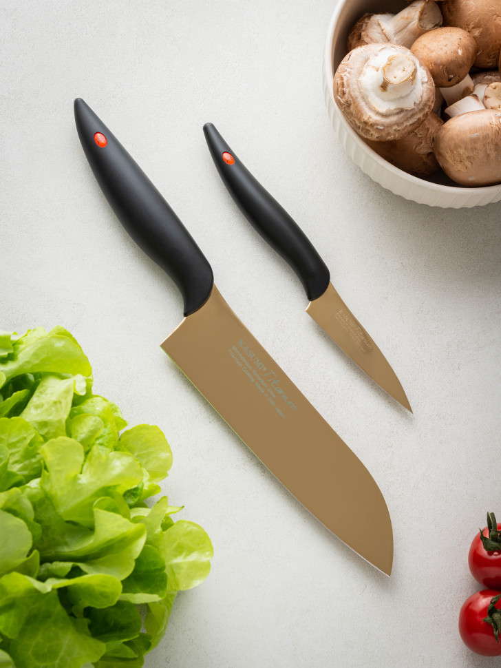 Набор кухонных ножей Kasumi Titanium Сантоку и овощной