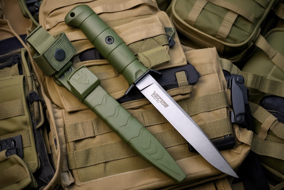 Туристический нож VECTOR Sleipner SW OKH PS (StoneWash, Oliva Kraton Handle, Polyamide Sheath)
