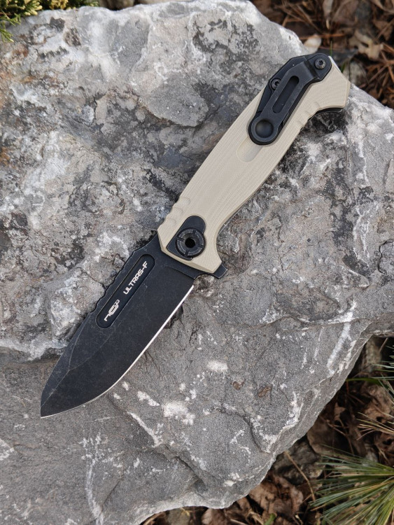 Нож складной "ULTRAS-F" AUS-10 (Black Stonewash, Tan)