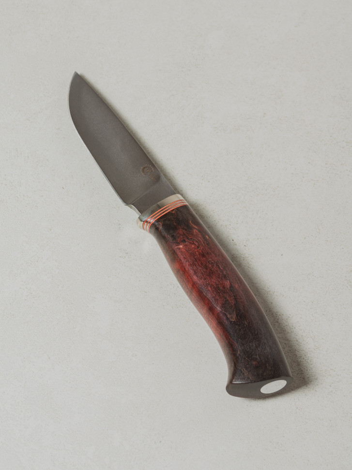 Нож охотничий Турист кузница Семина рукоять стабилизированнная карельская береза сталь PGK кожаные ножны