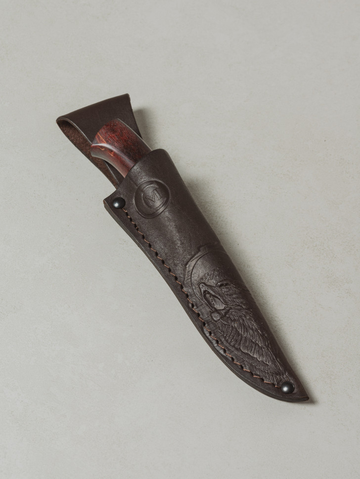 Нож охотничий Турист кузница Семина рукоять стабилизированнная карельская береза сталь PGK кожаные ножны