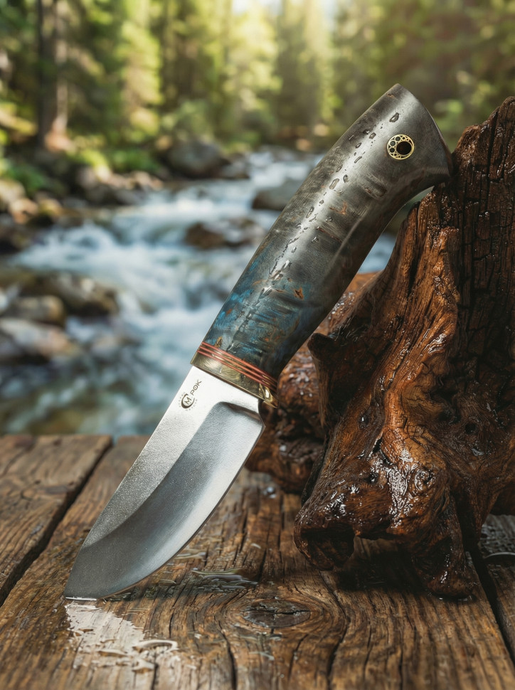 Нож Шкурник для снятия шкур охотничий Мастерская Семина PGK стабилизированная карельсткая береза кожаные ножны