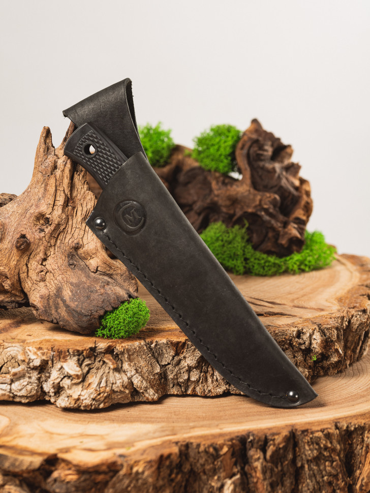 Нож Лесник, ст.Х12МФ, след ковки, рук. Elastron (черный)