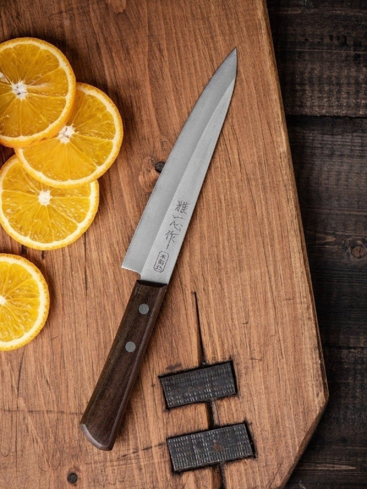 Кухонный нож для нарезки слайсер Янагиба деревянная рукоять розовое дерево сталь AUS-8 SUS410 