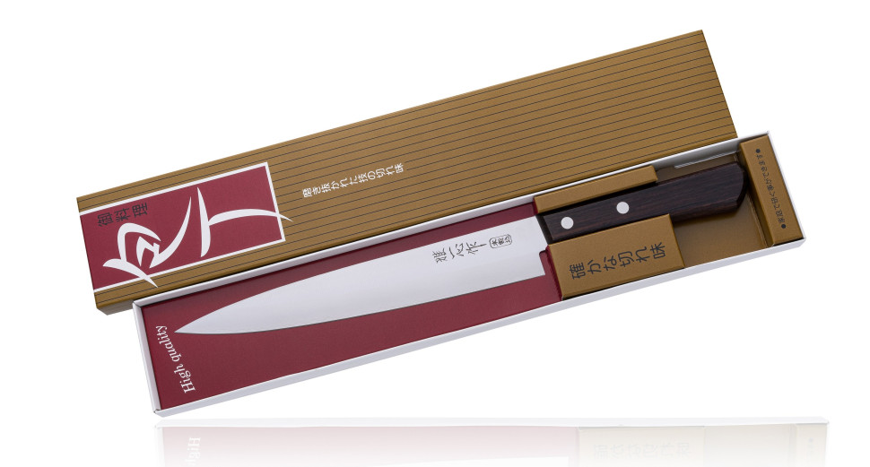 Кухонный нож для нарезки слайсер Янагиба деревянная рукоять розовое дерево сталь AUS-8 SUS410 