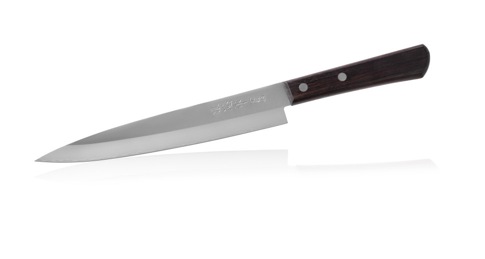 Кухонный нож для нарезки слайсер Янагиба деревянная рукоять розовое дерево сталь AUS-8 SUS410 