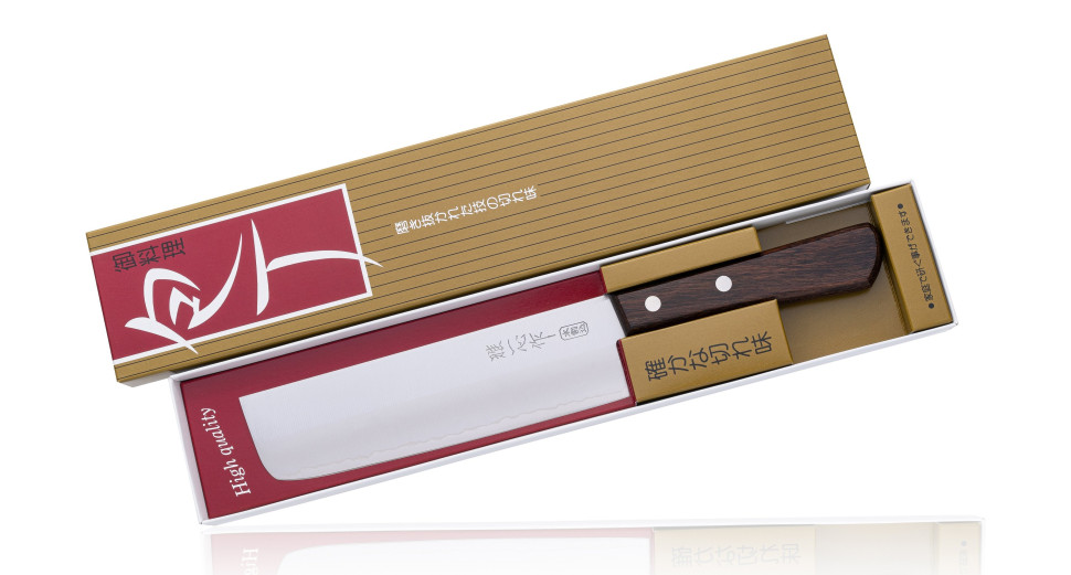Японский кухонный нож Накири Kanetsusu AUS-8 SUS410 рукоять розовое дерево купить с доставкой по Москве по Санкт-Петербургу