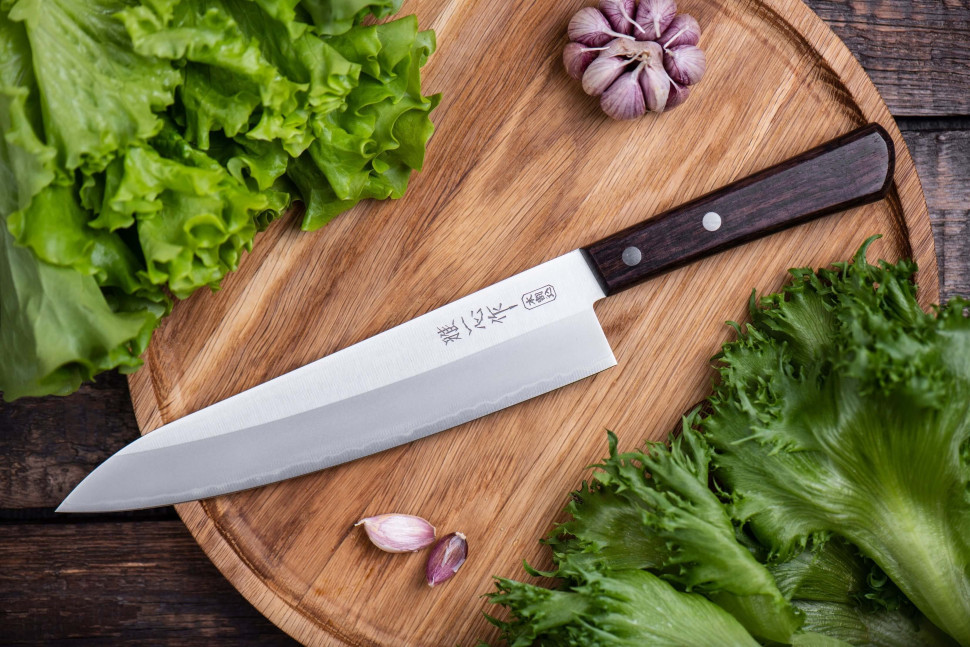 Шеф-нож кухонный Kanetsugu сталь SUS410 AUS-8 рукоять розовое дерево