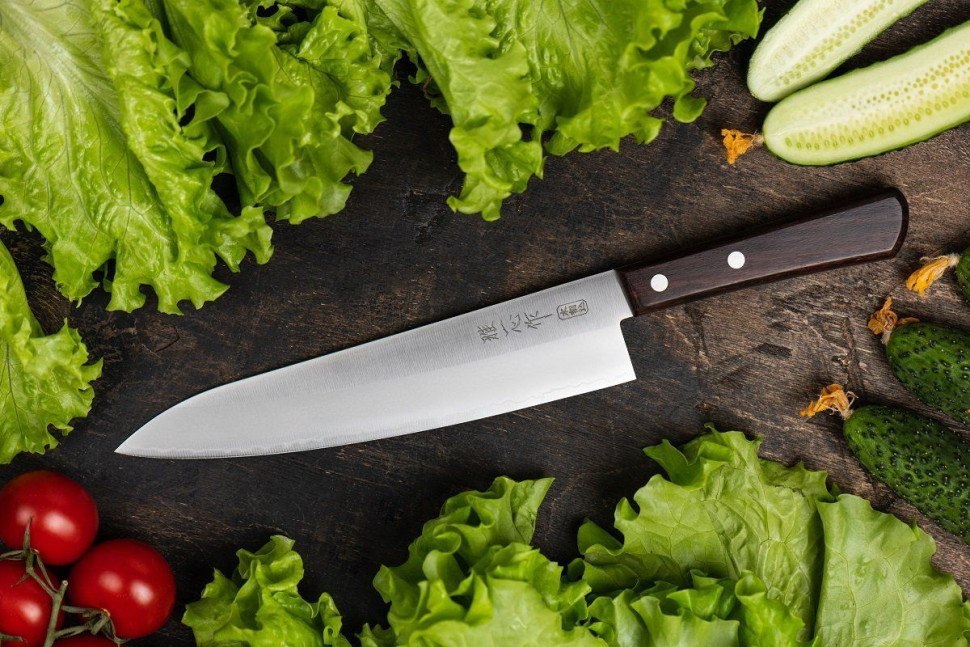 Шеф-нож кухонный Kanetsugu сталь SUS410 AUS-8 рукоять розовое дерево