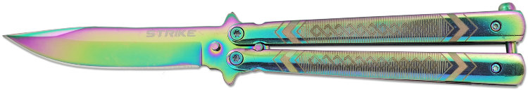 Нож бабочка балисонг радужный цвет с клипсой, Ножемир, Strike B-113CS