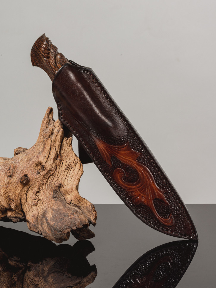 Купить нож с подставкой в подарок Москва с доставкой по России торцевой Дамаск аризонское железное дерево