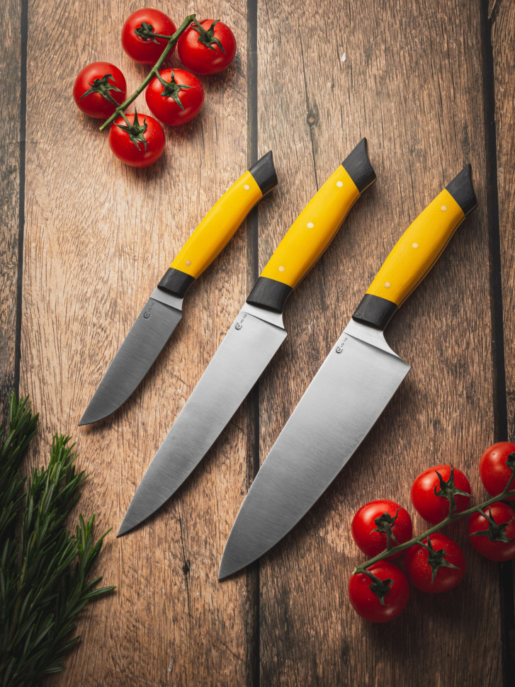 Набор кухонных ножей "Хозяин", ст.VG-10, ц.м.,рук.G10 желтый бархатная шкатулка