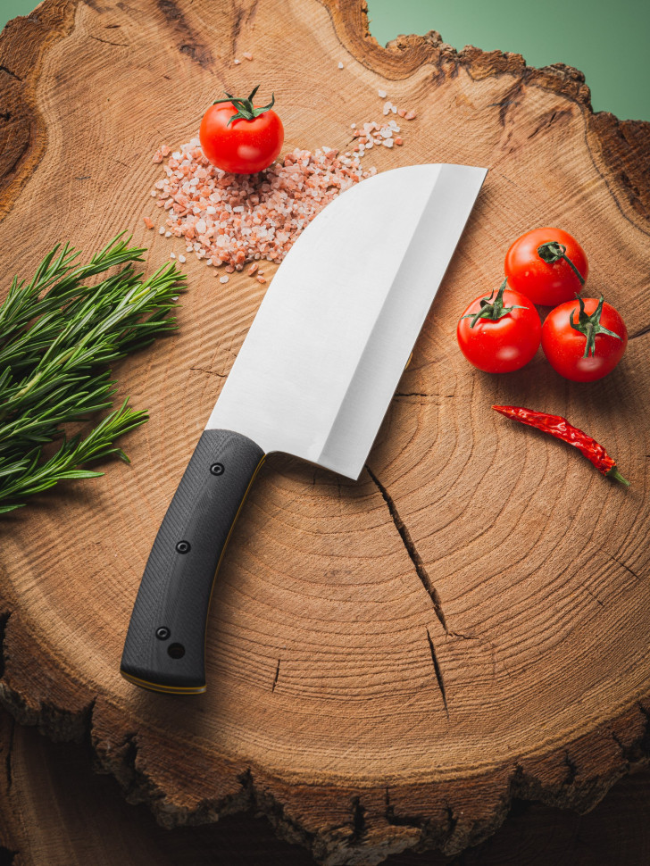 Нож Сербский, ст.95Х18, ц.м. рук.G10 черн., желт.сп. с чехлом