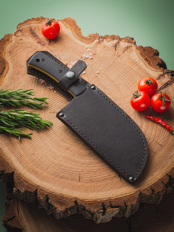 Нож Сербский, ст.95Х18, ц.м. рук.G10 черн., желт.сп. с чехлом