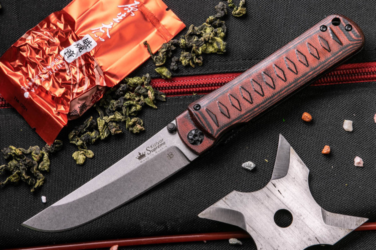 Складной нож Whisper D2 Stonewash, черно-красная G10 от Kizlyar Supreme