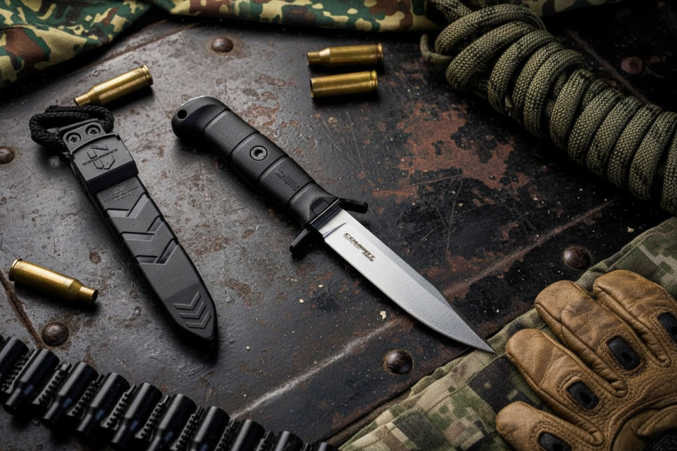 COMBAT AUS-10Co (Cryo) SW BKH PS (StoneWash, Black Kraton Handle, Polyamid Sheath) туристический нож